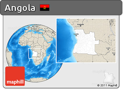 Blank Location Map of Angola, shaded relief outside