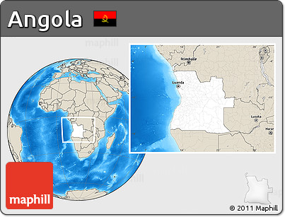 Blank Location Map of Angola, shaded relief outside