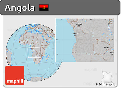 Gray Location Map of Angola, hill shading inside