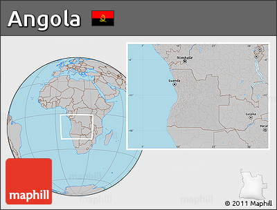 Gray Location Map of Angola, hill shading inside