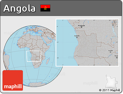 Gray Location Map of Angola, hill shading inside