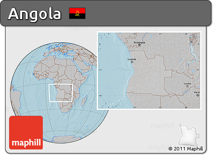 Gray Location Map of Angola, hill shading outside