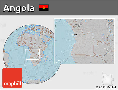 Gray Location Map of Angola, hill shading outside