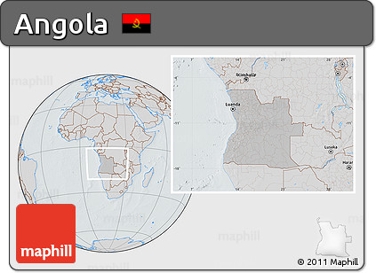 Gray Location Map of Angola, lighten, semi-desaturated, hill shading