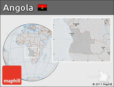 Gray Location Map of Angola, lighten, semi-desaturated, hill shading