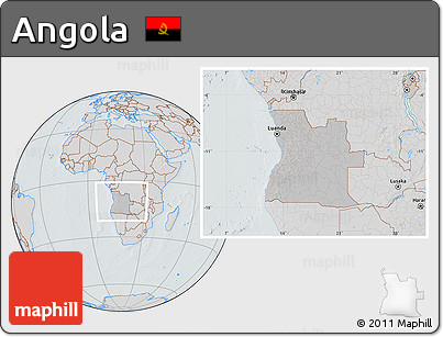 Gray Location Map of Angola, lighten, semi-desaturated, hill shading