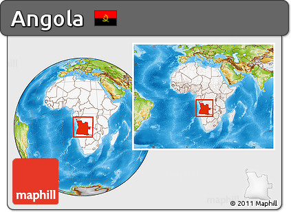 Physical Location Map of Angola, highlighted continent, within the entire continent