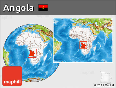 Physical Location Map of Angola, highlighted continent, within the entire continent