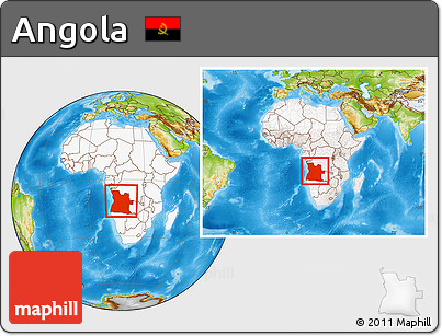 Physical Location Map of Angola, highlighted continent, within the entire continent