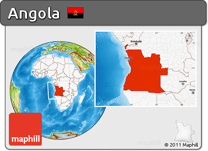 Physical Location Map of Angola, highlighted continent