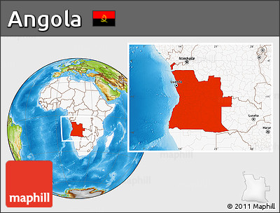 Physical Location Map of Angola, highlighted continent
