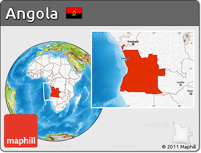 Physical Location Map of Angola, highlighted continent