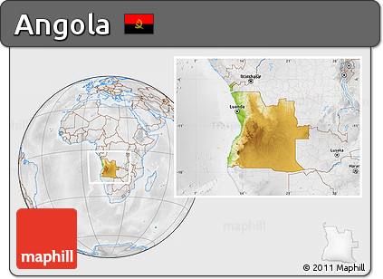 Physical Location Map of Angola, lighten, desaturated