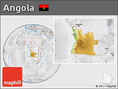 Physical Location Map of Angola, lighten, desaturated