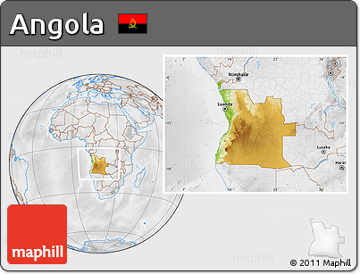 Physical Location Map of Angola, lighten, desaturated