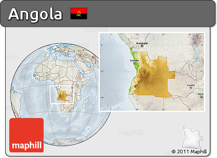 Physical Location Map of Angola, lighten, semi-desaturated