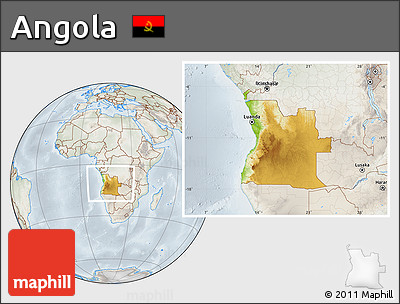 Physical Location Map of Angola, lighten, semi-desaturated