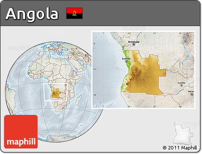 Physical Location Map of Angola, lighten, semi-desaturated