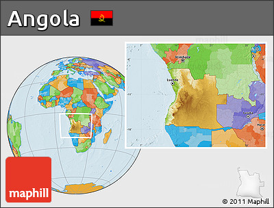 Physical Location Map of Angola, political outside