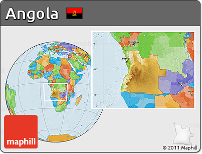 Physical Location Map of Angola, political outside