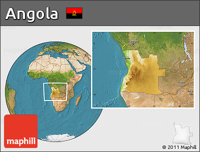 Physical Location Map of Angola, satellite outside
