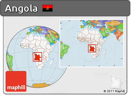 Political Location Map of Angola, highlighted continent, within the entire continent