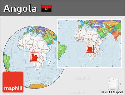 Political Location Map of Angola, highlighted continent, within the entire continent