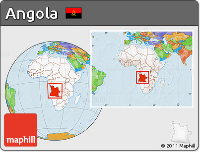 Political Location Map of Angola, highlighted continent, within the entire continent