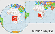Political Location Map of Angola, highlighted continent, within the entire continent