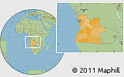 Political Location Map of Angola, savanna style outside