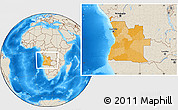 Political Location Map of Angola, shaded relief outside