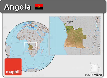 Satellite Location Map of Angola, gray outside