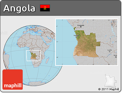 Satellite Location Map of Angola, gray outside