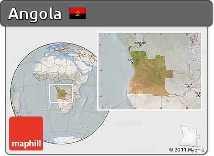 Satellite Location Map of Angola, lighten, semi-desaturated