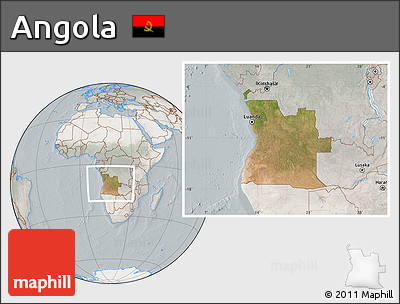 Satellite Location Map of Angola, lighten, semi-desaturated