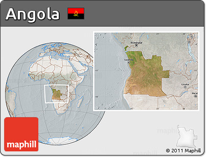 Satellite Location Map of Angola, lighten, semi-desaturated
