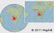 Savanna Style Location Map of Angola, within the entire continent, hill shading