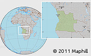 Savanna Style Location Map of Angola, gray outside, hill shading inside