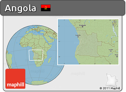 Savanna Style Location Map of Angola, hill shading inside