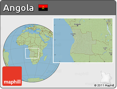 Savanna Style Location Map of Angola, hill shading inside