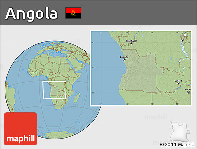 Savanna Style Location Map of Angola, hill shading inside