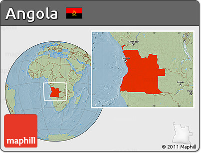 Savanna Style Location Map of Angola, hill shading