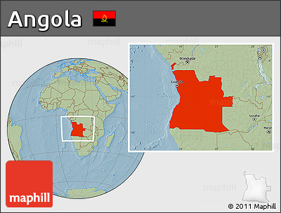 Savanna Style Location Map of Angola, hill shading