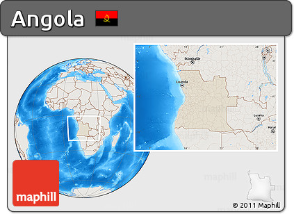 Shaded Relief Location Map of Angola, lighten, land only