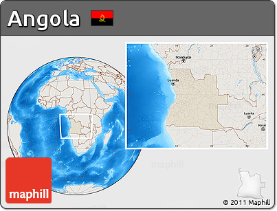 Shaded Relief Location Map of Angola, lighten, land only