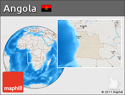 Shaded Relief Location Map of Angola, lighten, semi-desaturated, land only