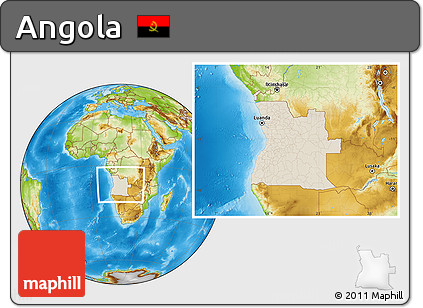 Shaded Relief Location Map of Angola, physical outside