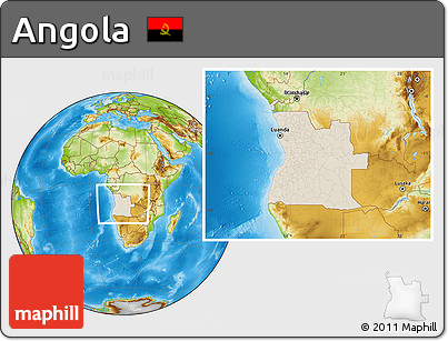 Shaded Relief Location Map of Angola, physical outside