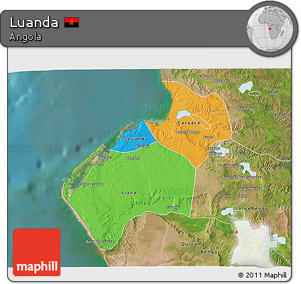 Political 3D Map of Luanda, satellite outside