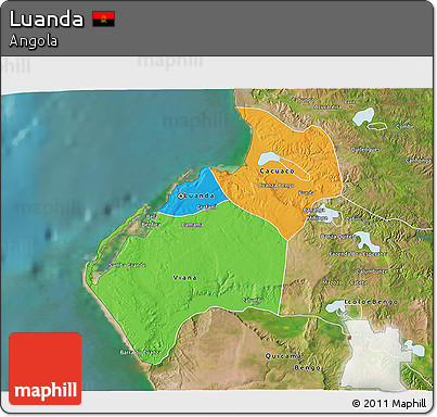 Political 3D Map of Luanda, satellite outside